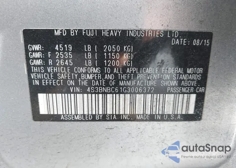 2016 Subaru Legacy 2.5I Premium z USA, uszkodzony, nr VIN 4S3BNBC61G3006372